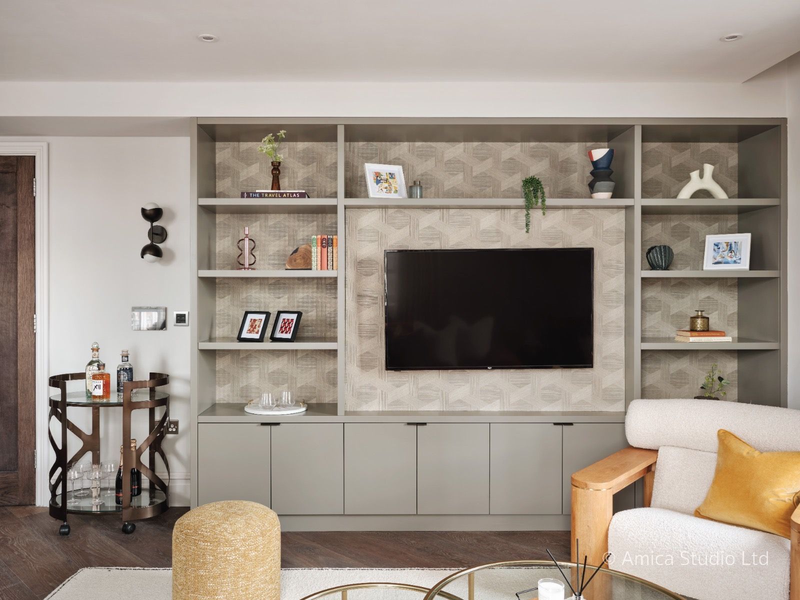 Living room with bespoke joinery and media wall